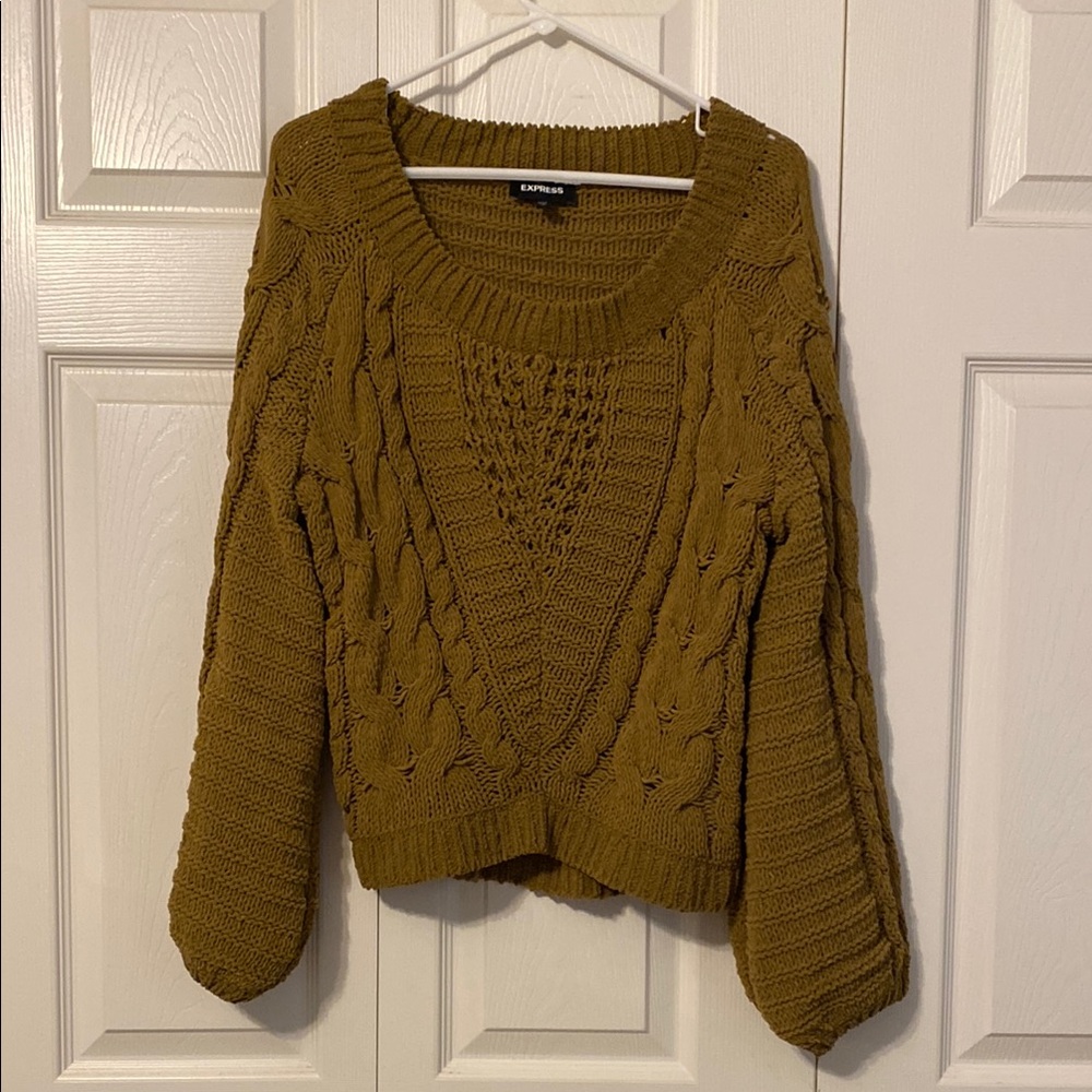 Express Brown/Mustard Crew Neck Sweater with Chunky Knit